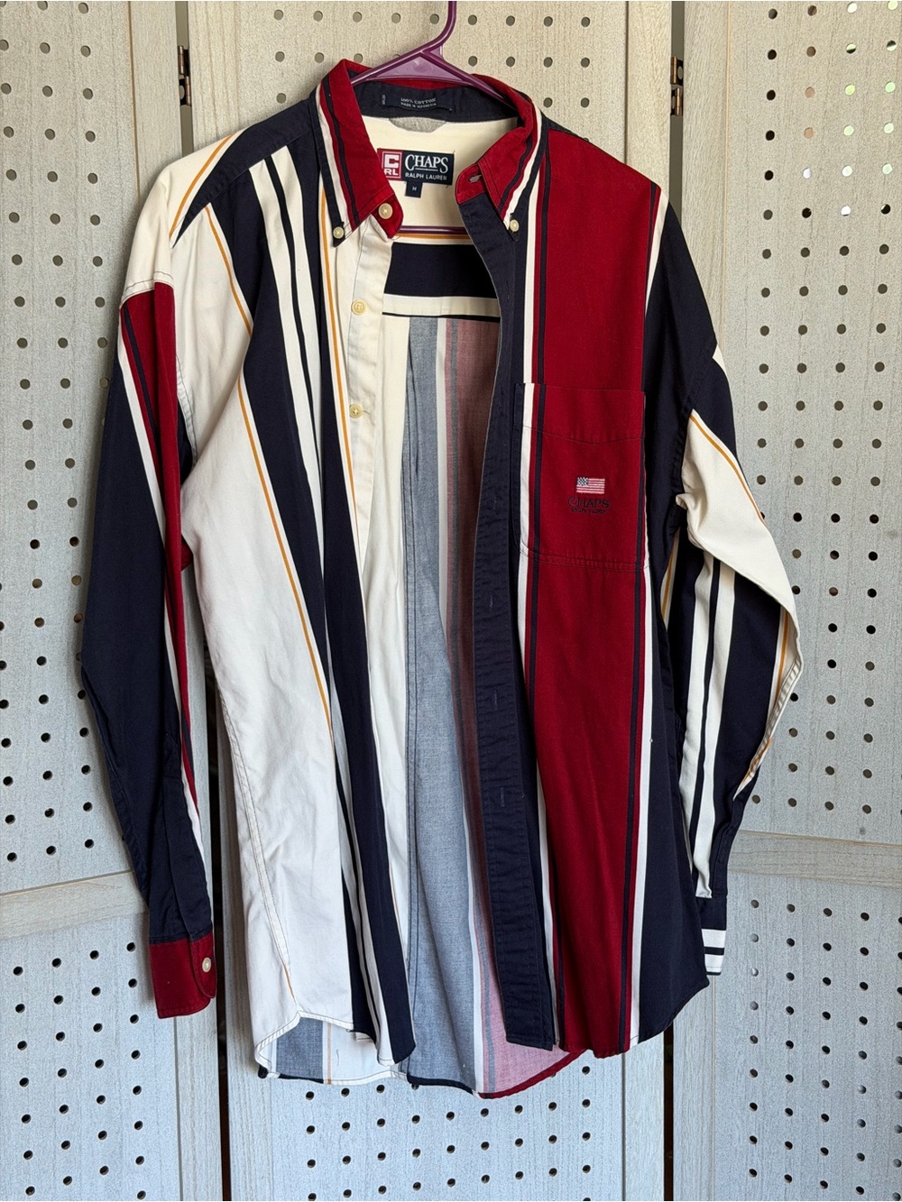 Chaps Men’s Striped Button-Down Shirt in Red, Navy & White